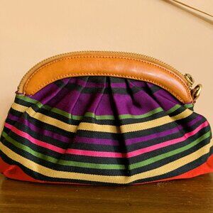 Brahmin striped canvas cosmetic/makeup bag/pouch/wristlet